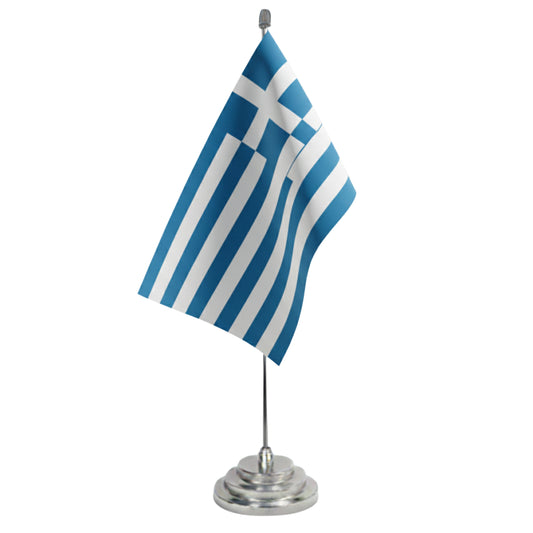 Greece Table Flag - Double Sided Polyester Fabric Flag With Stainless Steel Stand - Desk Flag - International Table Flag - Europe Country | FlasghipPK