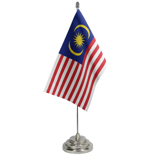 Malaysia Table Flag - Double Sided Polyester Fabric Flag With Stainless Steel Stand - Desk Flag - International Table Flag - Asian Country | FlasghipPK