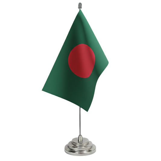 Bangladesh Table Flag - Double Sided Polyester Fabric Flag With Stainless Steel Stand - Desk Flag - International Table Flag - Asian Country | FlasghipPK