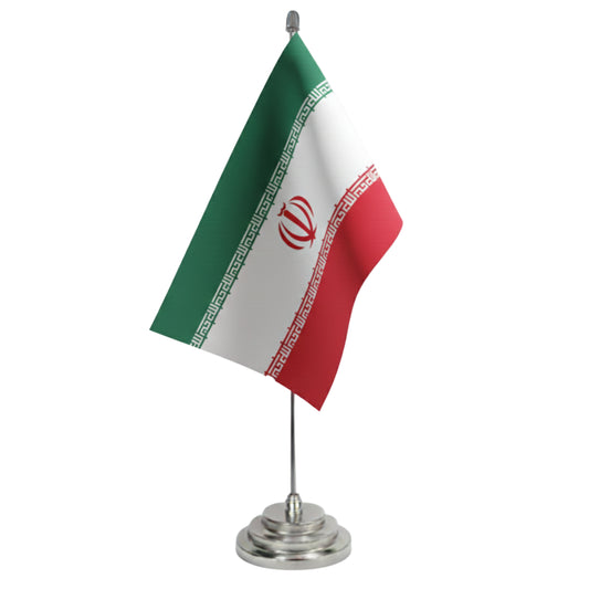 Iran Table Flag - Double Sided Polyester Fabric Flag With Stainless Steel Stand - Desk Flag - International Table Flag - Asian Country | FlasghipPK