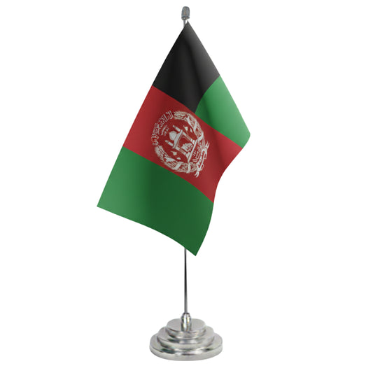 Afghanistan Table Flag - Double Sided Polyester Fabric Flag With Stainless Steel Stand - Desk Flag - Asian Country | FlasghipPK
