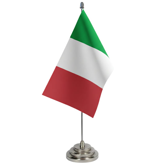 Italy Table Flag - Double Sided Polyester Fabric Flag With Stainless Steel Stand - Desk Flag - International Table Flag - Europe Country | FlasghipPK